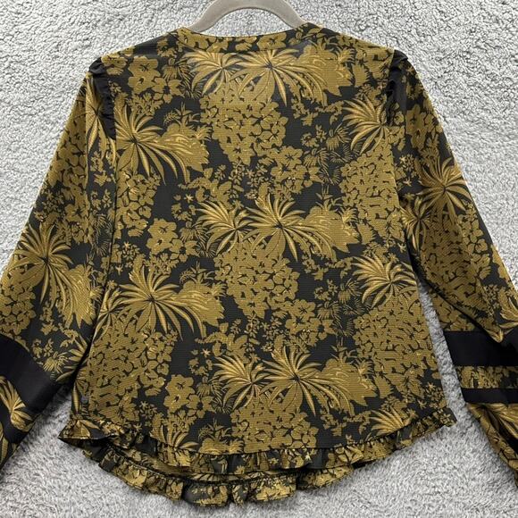 Scotch &‎ Soda Women's XS Green Black Blouse Flowy Tropical Print Lightweight - Picture 9 of 11